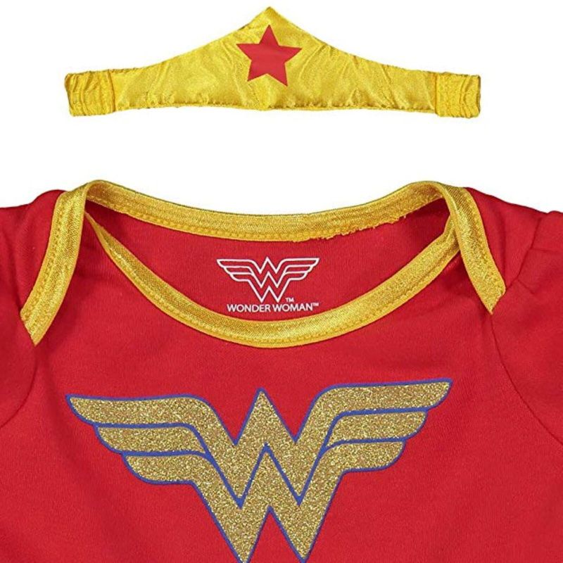 DC Comics Justice League Wonder Woman Baby Girls Cosplay Costume Bodysuit Cape and Headband 3 Piece Set Newborn to Infant , 4 of 9