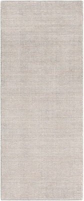 Hand-Knotted Gray Wool Runner Rug with Ivory Accents