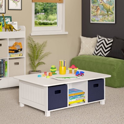 White Wooden Kids Activity Table with 6 Storage Cubbies