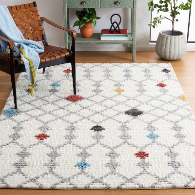 Ivory and Gray Hand-Knotted Synthetic Rectangular Rug