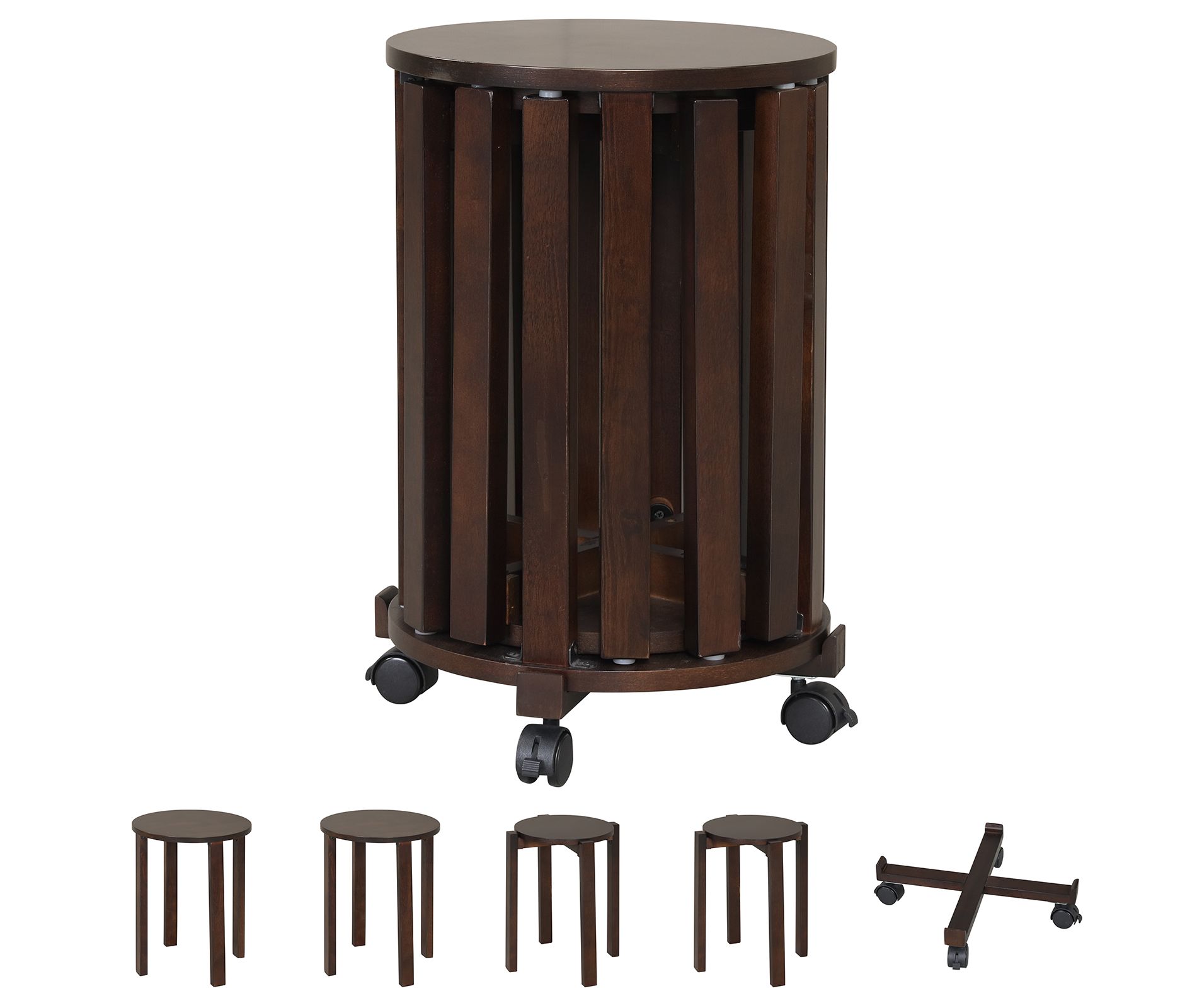 Costway Stackable Stools Set of 4 with Rolling Base, Locking Casters for Kitchen Apartments Walnut