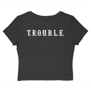 Rerun Island Women's Trouble White Txt Short Sleeve Graphic Cotton Baby Tee - Caviar XL - 1 of 4