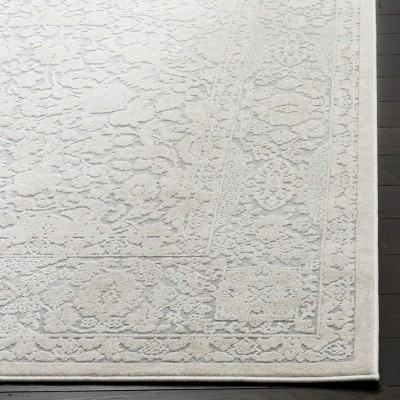 Light Grey and Cream Floral Synthetic Runner Rug, 2'3" x 6'