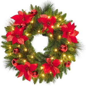 Garland, pre-installed LED lights, outdoor Christmas decoration suitable for front doors and indoor use, battery-powered, flame-retardant PVC - 1 of 4