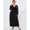 Clearlove Womens Plus Size V Neck Long Sleeves Applique Chiffon Plus Size Long  Evening Dress - 4 of 4