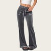 Anna-Kaci Women's Drawstring Waist Flare Leg Pants with Front Pockets and Soft Velvety Finish - 2 of 4