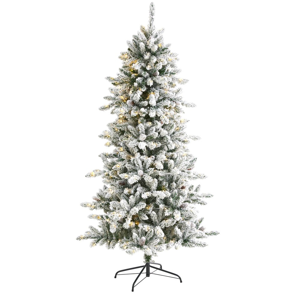 Photos - Garden & Outdoor Decoration 6ft Nearly Natural Pre-Lit LED Flocked Livingston Fir with Pinecones Artif
