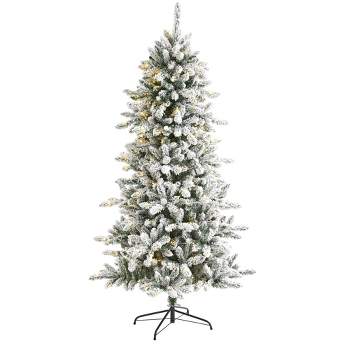 6ft Nearly Natural Pre-Lit LED Flocked Livingston Fir with Pinecones Artificial Christmas Tree Clear Lights