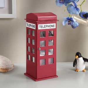 CAVINAS 11.5" Tall Leather Jewelry Box British Telephone Design Jewelry Armoire Organizer - 1 of 4