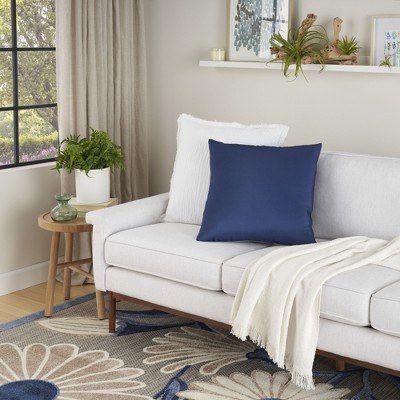 Navy Reversible 20" Square Indoor Outdoor Throw Pillow