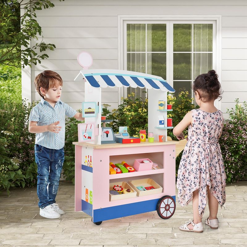 Costway Kids Snacks & Sweets Food Cart Kids Toy Cart Play Set with 30 PCS Accessories, 3 of 11