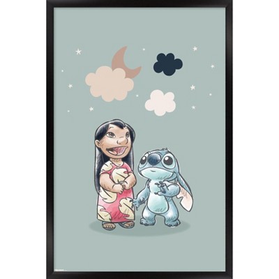 Trends International Disney Lilo and Stitch: Starry-Eyed - Clouds and Moon Framed Wall Poster Prints Black Framed Version 22.375" x 34"