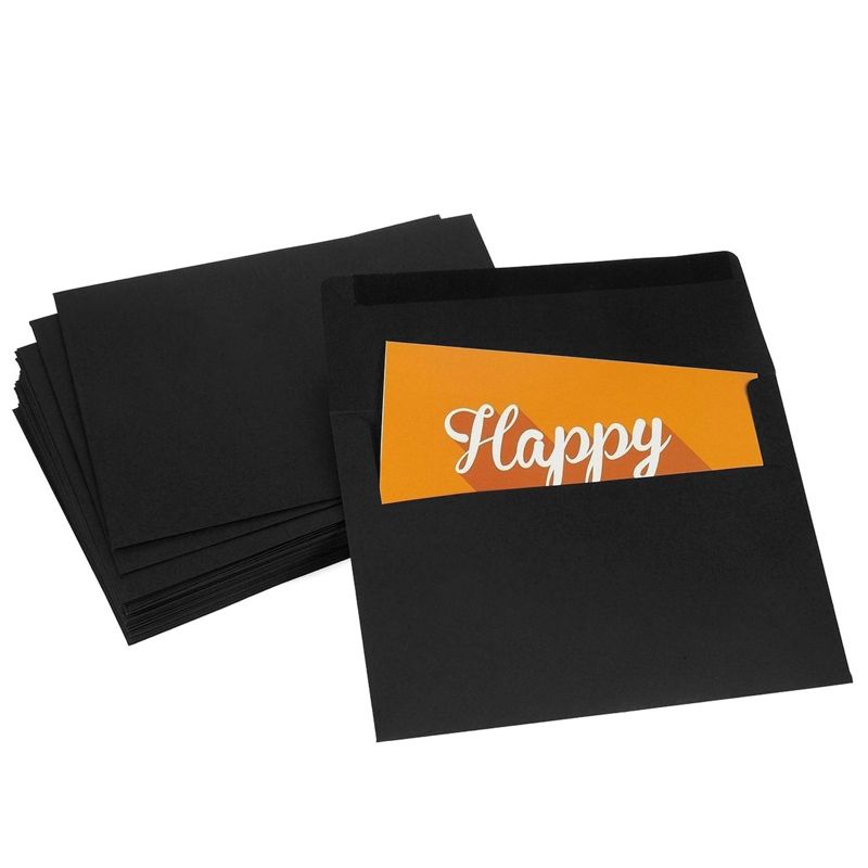 Juvale 50 Pack Black Envelopes - Bulk Black 5x7 Envelopes for Invitations, Wedding, Graduation, Birthday (A7, Square Flap), 4 of 7