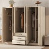Wooden 6-Door Armoire Closet with 3 Drawers, Wardrobe with Shelves for Hanging Clothes and Storage – Maison Boucle - 2 of 4