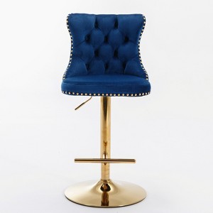 OUTSUPPLY Set of 2 Luxury Swivel Velvet Bar Stools, Adjustable Height, Tufted Back, Stable Base - 1 of 4