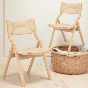 Wood Folding Dining Chairs Set of 2, Indoor Stackable Chairs with Woven Rattan Seat & Webbing Back, Foldable Wooden Side Chairs for Kitchen - 1 of 4