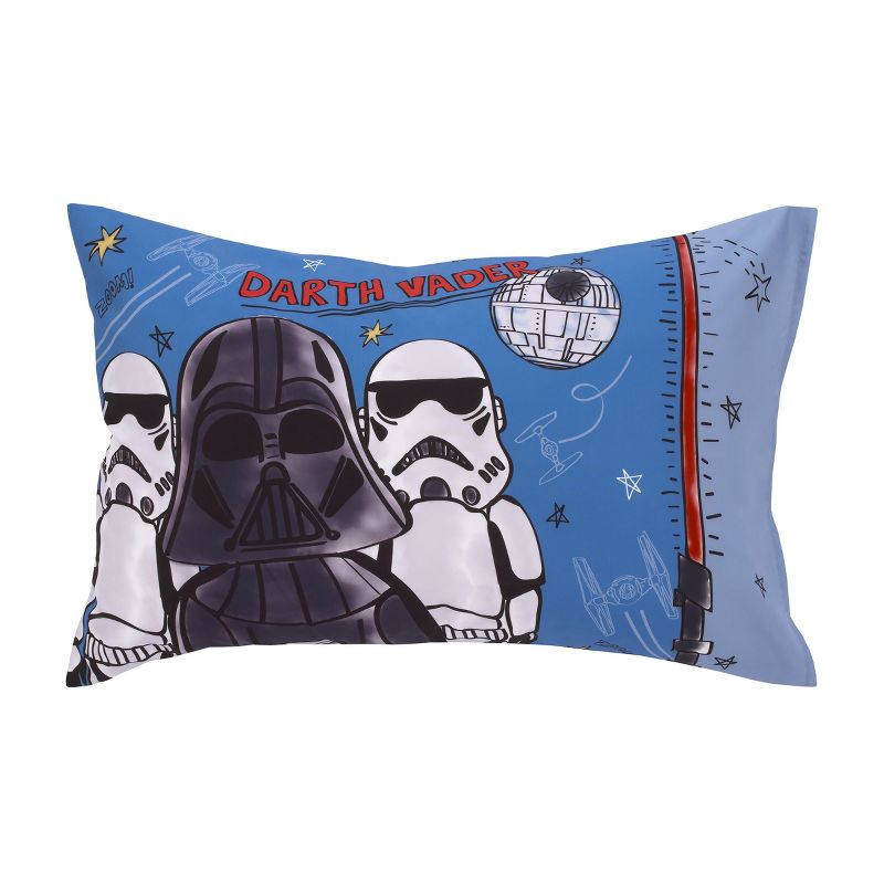 Star Wars Rule the Galaxy Blue, Grey, White 4 Piece Toddler Bed Set - Comforter, Fitted Bottom Sheet, Flat Top Sheet, Reversible Pillowcase, 5 of 7