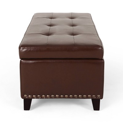 Charleston Reddish Brown Bonded Leather Tufted Storage Footstool