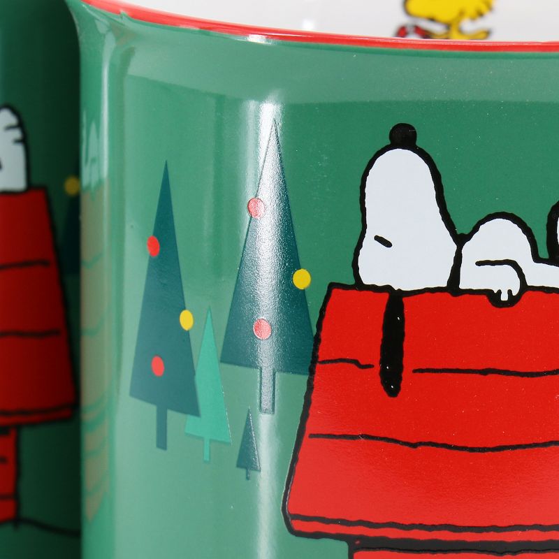 Peanuts Snoopy Christmas 4 Piece 21 Ounce Stoneware Camper Mug Set in Green and Red, 2 of 7