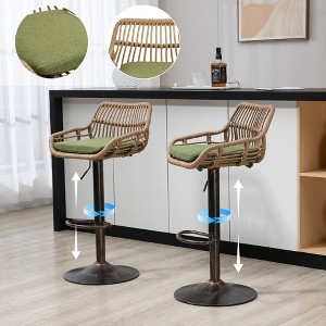DYHOME Set of 2 Adjustable Rattan Bar Stools - Swivel Counter Height with Footrest, Perfect for Kitchen or Dining - 1 of 4