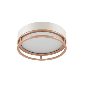 18.5W LED Integrated Matte White Outdoor Indoor Flush Mount Ceiling Light with Faux Wood Accent - Globe Electric: ETL Listed, Dimmable - 1 of 4