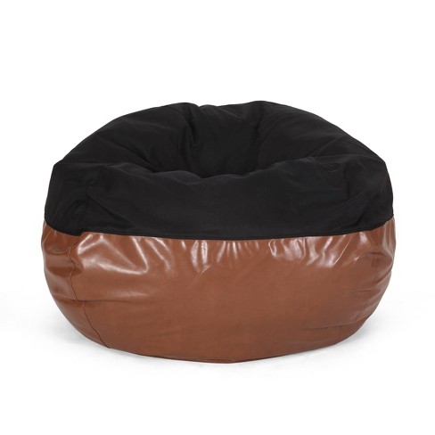 5'2 Ohnstad Modern Toned Fabric/faux Leather Bean Bag Light Gray/coffee  Brown - Christopher Knight Home : Target