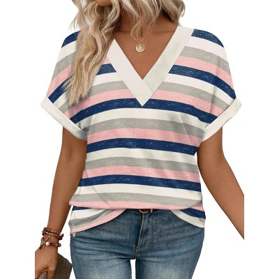 Womens Summer Tops V Neck Outfits Clothes Short Dolman Sleeve Blouses 2025 Fashion Shirts