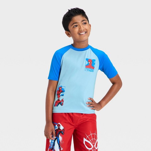 Spider-Man Boys' Spider-Man Short Sleeve Rash Guard Swim Top - Blue S