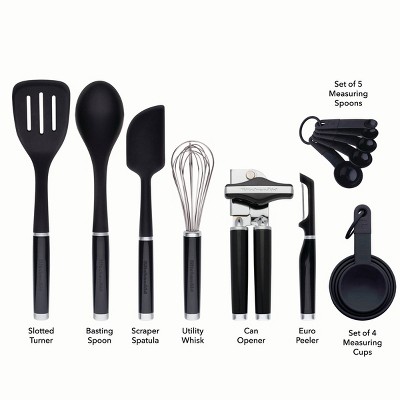 Black Stainless Steel and Plastic 15-Piece Kitchen Tool Set