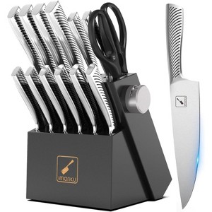 Knife Set,14-Piece Knife Sets for kitchen with block,Premium One-Piece Kitchen Knife Set with Sharpener,High Carbon Stainless Steel Knives Set,Black - 1 of 4