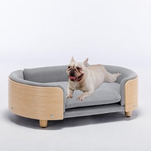 Elevated Dog Cat Bed Pet Sofa With Solid Wood Legs Bent Wood Back Mini Couch With Velvet Cushion For Dogs Cats Pet Supplies - 1 of 4