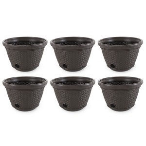 Suncast 100 Foot Resin Wicker Garden Water Hose Caddy Storage Holder Pot, Java - 1 of 4