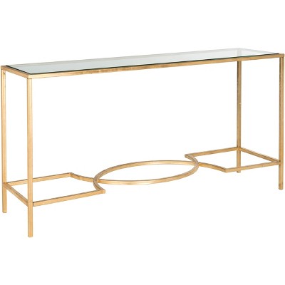 Inga 63" Gold and Glass Rectangular Console Table