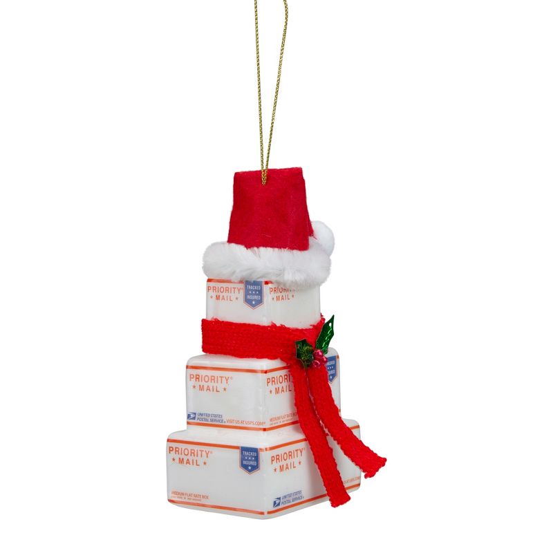 Northlight 4.5" White and Red "USPS Priority Mail" Stacked Packages Santa Hat Christmas Ornament, 4 of 6