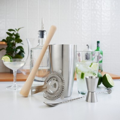 True 7-Piece Stainless Steel and Wood Cocktail Shaker Set