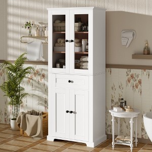 KWPZQEB 67.2" Bathroom Cabinet, Modern Narrow Storage Unit with Glass Door&Drawer, Slim Freestanding Cabinet with Dual Door Storage Racks for Bathroom - 1 of 4