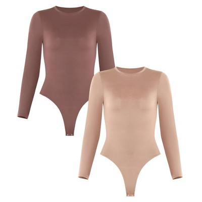 Sol Living Women's Bodysuit Seamless Casual Going Out Top Shirt Breathable Tops Tummy Control Shapewear Stretchy Basic Body Suits T Shirt Crew Neck