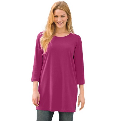Woman Within Plus Size Perfect Three-Quarter-Sleeve Scoopneck Tunic