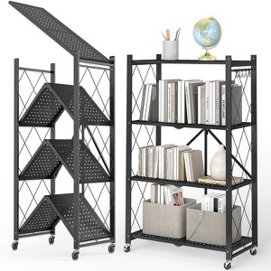 HONGGE 4 or 5-Shelf Foldable Storage Shelves with Wheels, Heavy Duty Metal Shelving, No Assembly Organizer Wire Shelf Rack for Garage Kitchen, Pantry - 1 of 4