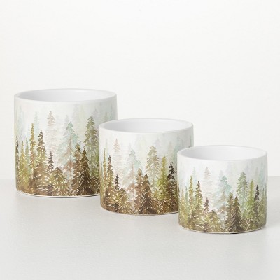 Forest Scene Planter Multicolor 5"H  Set of 3
