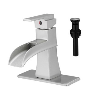 ChicFurnit Bathroom Sink Faucet Waterfall Design with Pop Up Drain and Supply Lines for Modern Vanities, Silver, 14.6"*7.5"*3" - 1 of 4