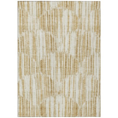 Gold Beige And Ivory Abstract Washable Indoor Outdoor Area Rug