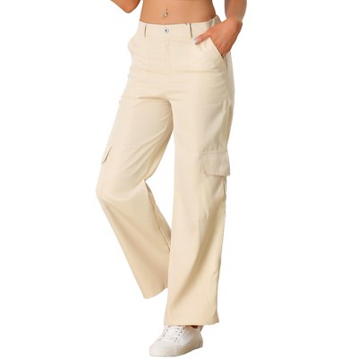 Allegra K Women's Mid Rise Baggy Wide Leg Pockets Y2K Casual Cargo Pants  Apricot Large