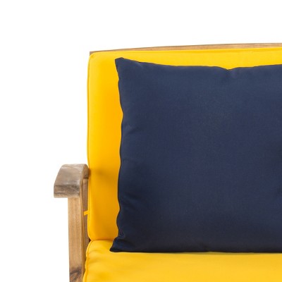 Fontana Natural Acacia Wood 4-Piece Patio Set with Yellow Cushions
