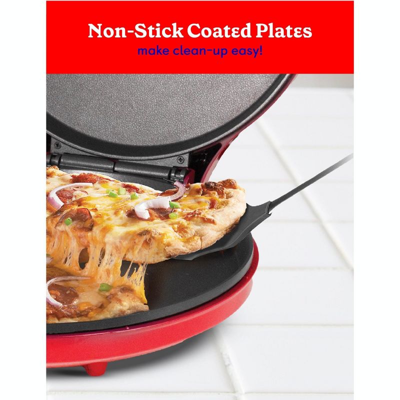 Betty Crocker Pizza Maker Plus, 12" Indoor Electric Grill, Nonstick Griddle Pan for Pizzas, Quesadillas, Tortillas, Nachos and more, Red, 4 of 14