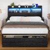 Furnulem Bed Frame with Wood Headboard and Storage Shelf, Metal Platform Bed Frame, LED Lights and Charging Station, No Box Spring Needed, Noise Free - 4 of 4
