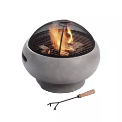 21" Round Stone Wood Burning Fire Pit with Concrete Base - Gray - Teamson Home