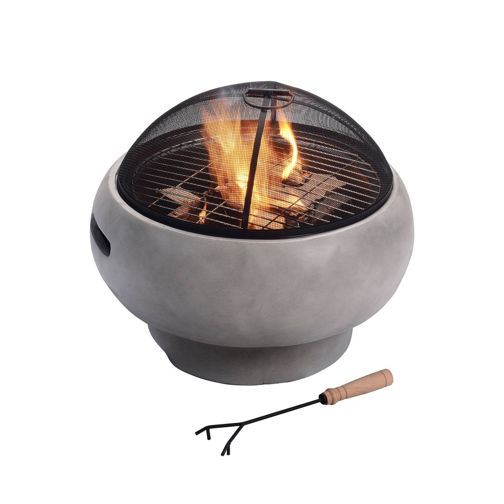 Photos - Electric Fireplace 21" Round Stone Wood Burning Fire Pit with Concrete Base - Gray - Teamson