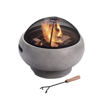 21" Round Stone Wood Burning Fire Pit with Concrete Base - Gray - Teamson Home