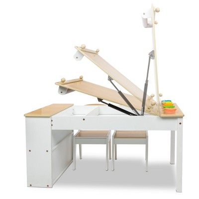 Natural Wood and White Kids Art Table with Storage Bins